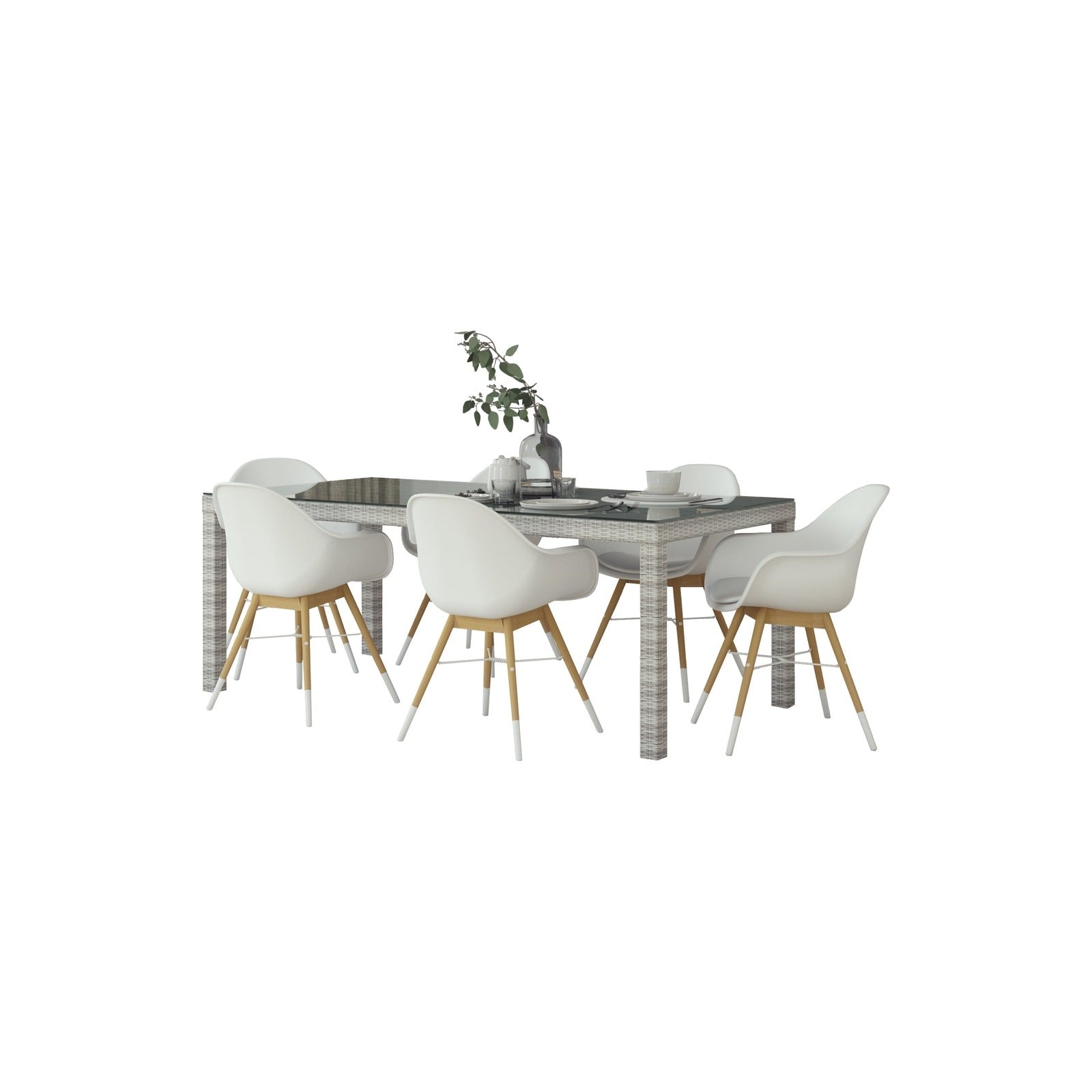 Midtown Concept Singapore w/Chamonix Arm 7 Piece Indoor Dining Set - SC SINGAPORE_RECT_6SC CHAM ARM WH_WH