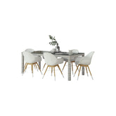 Midtown Concept Singapore w/Chamonix Arm 7 Piece Indoor Dining Set - SC SINGAPORE_RECT_6SC CHAM ARM WH_WH