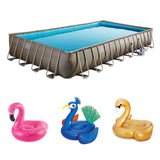 Summer Waves 32ft x 16ft x 52in Pool Set + Pink Flamingo, Peacock and Swan Floats - 143227