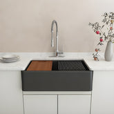 Bocchi 33" Concrete Gray Apron-Front Workstation Granite Composite Kitchen Sink - 1600-506-0120