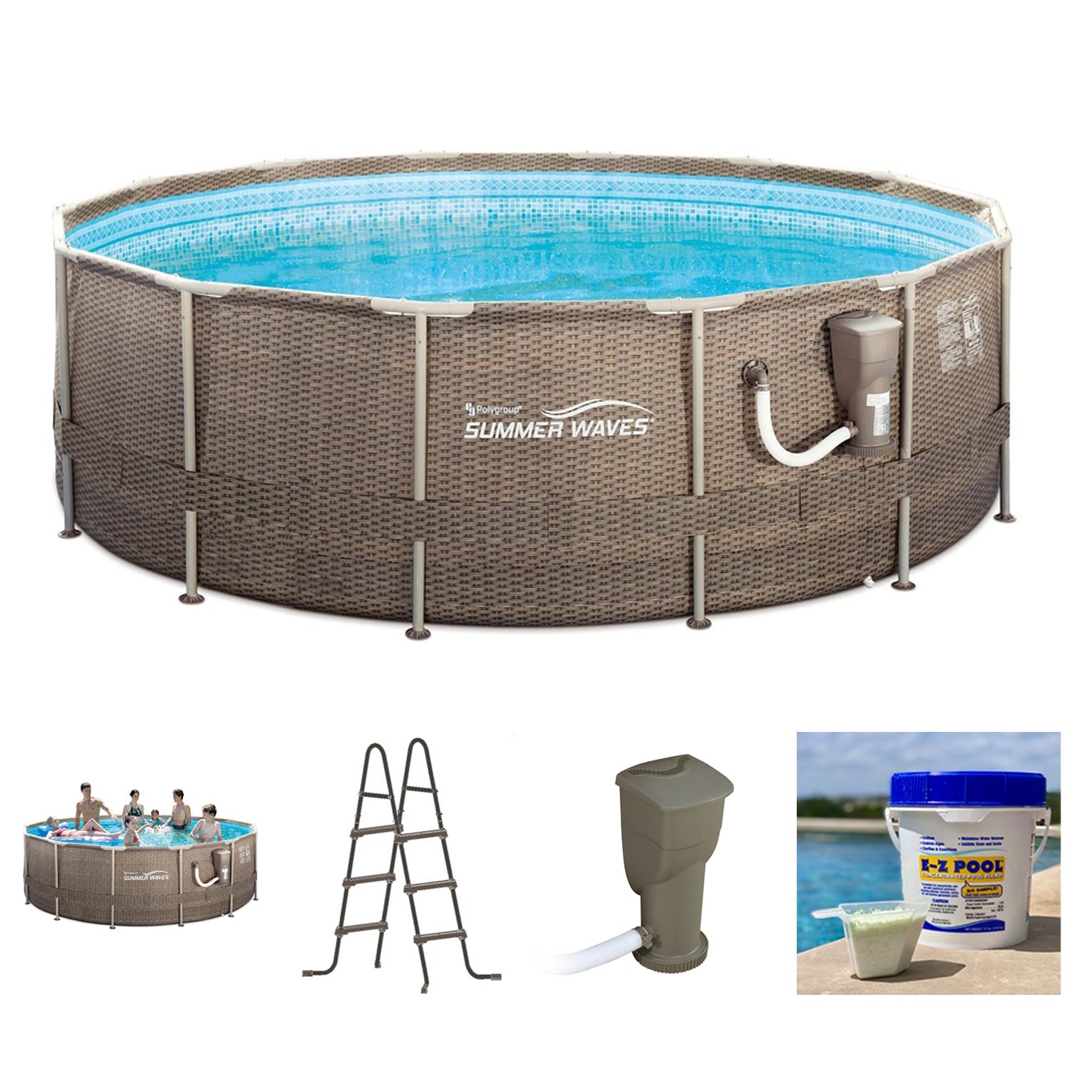 Summer Waves P20014482 14Ft x 48In Round Frame Above Ground Swimming Pool Set - 252978