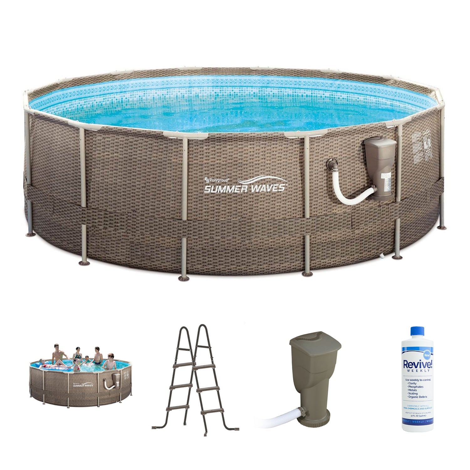 Summer Waves P20014482 14Ft x 48In Round Frame Above Ground Swimming Pool Set - 252979