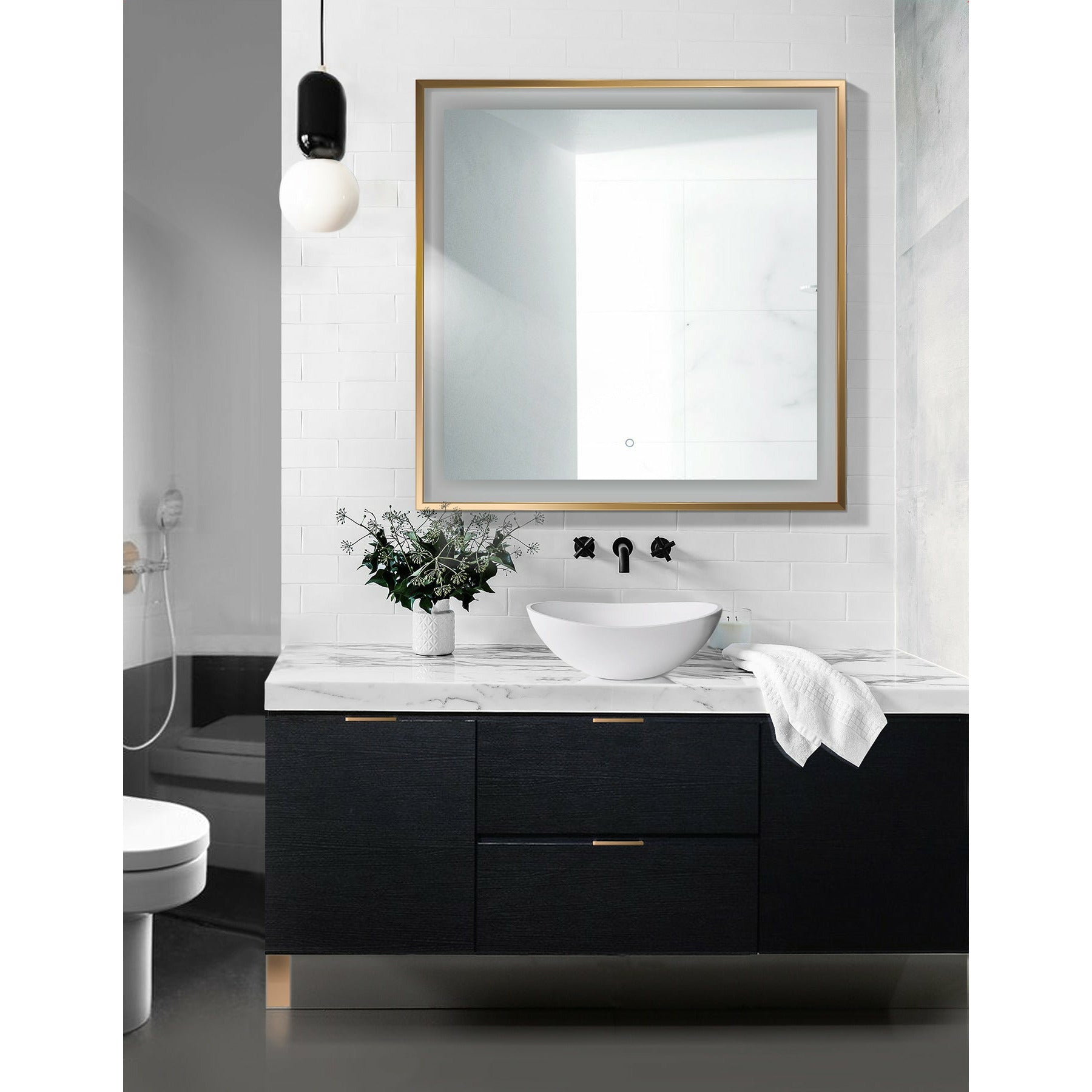 Krugg Soho 36" X 36" Gold LED Bathroom Mirror SOHO3636G
