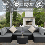 ESSENTIAL LOUNGER Outdoor Furniture Sofa Set w/Cushion & Glass Table, Set of 7 - 320029