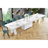 Maxima House Dining Set ALETA 11 pcs. modern glossy marble/ white Dining Table with 4 self-starting leaves plus 10 chairs - HU0080K-332GR