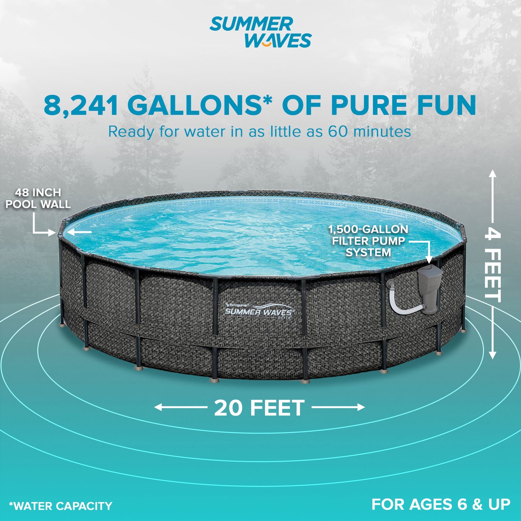 Summer Waves Elite 20ft x 48in Above Ground Frame Swimming Pool Set with Pump - 77140