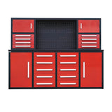 Chery Industrial 7' Garage Storage Cabinet with Workbench 18 Drawers & 4 Cabinets & Pegboard