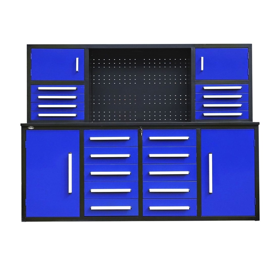 Chery Industrial 7' Garage Storage Cabinet with Workbench 18 Drawers & 4 Cabinets & Pegboard