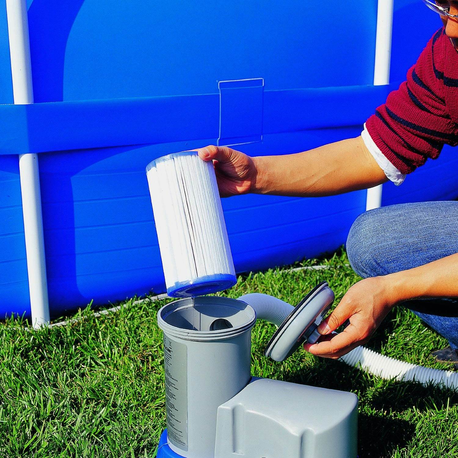 Summer Waves Elite 18' Metal Frame Above Ground Pool Set + Pump + 6 Cartridges - 80814