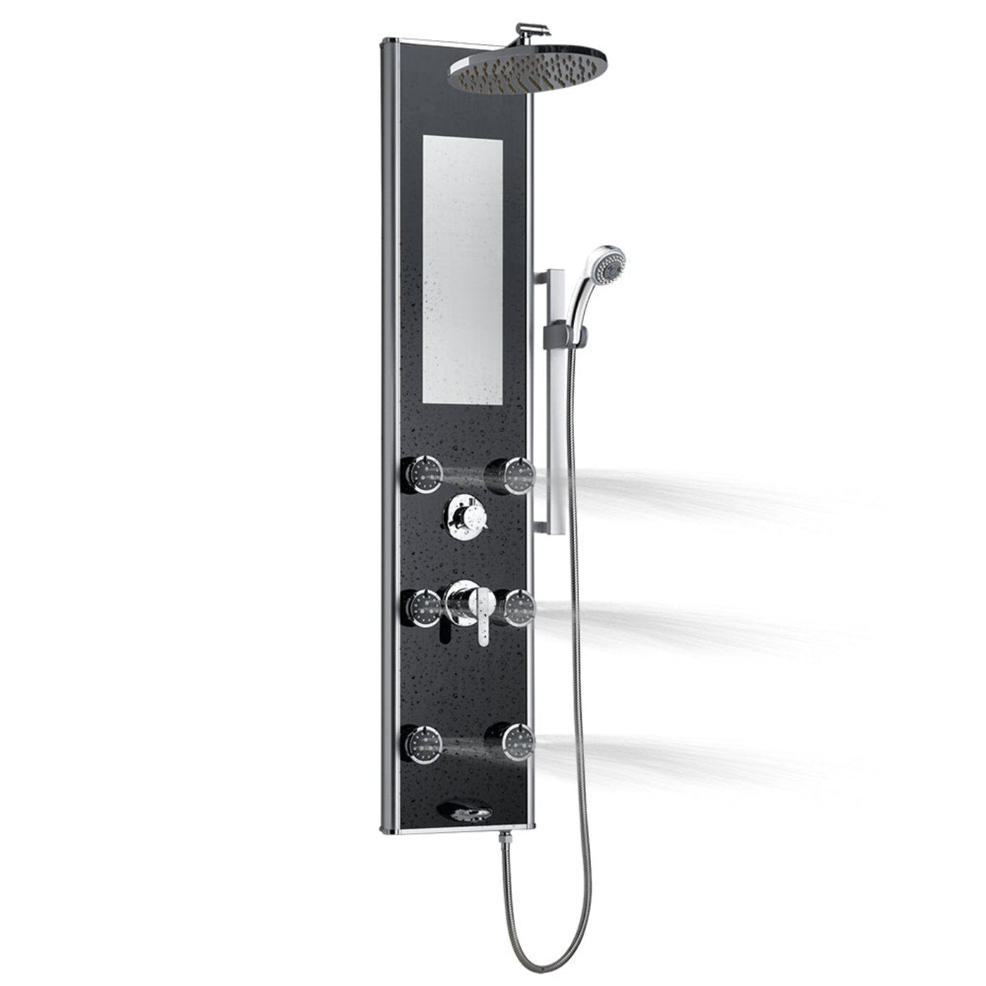 Pulse Showerspas Black Glass Shower Panel - Leilani Showerspa 1022-B