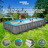 Summer Waves 24ft x 12ft x 52in Rectangle Above Ground Frame Swimming Pool Set - 90693