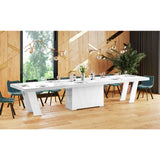 Maxima House Dining Set ALETA 11 pcs. modern white glossy Dining Table with 4 self-starting leaves plus 10 chairs - HU0078K-332GR