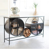 Kalalou Iron Console With Demi-Lune Glass Doors - CBB1071