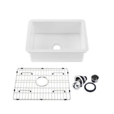 Kibi 27" x 19" x 10" Landis Series Undermounted Single Bowl Fireclay Kitchen Sink In Glossy White - K2-S27