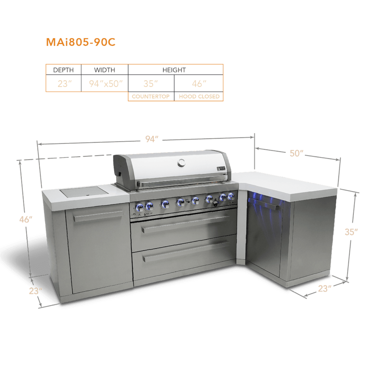 Mont Alpi 6-Burner Island With a 90-Degree Corner - MAi805-90