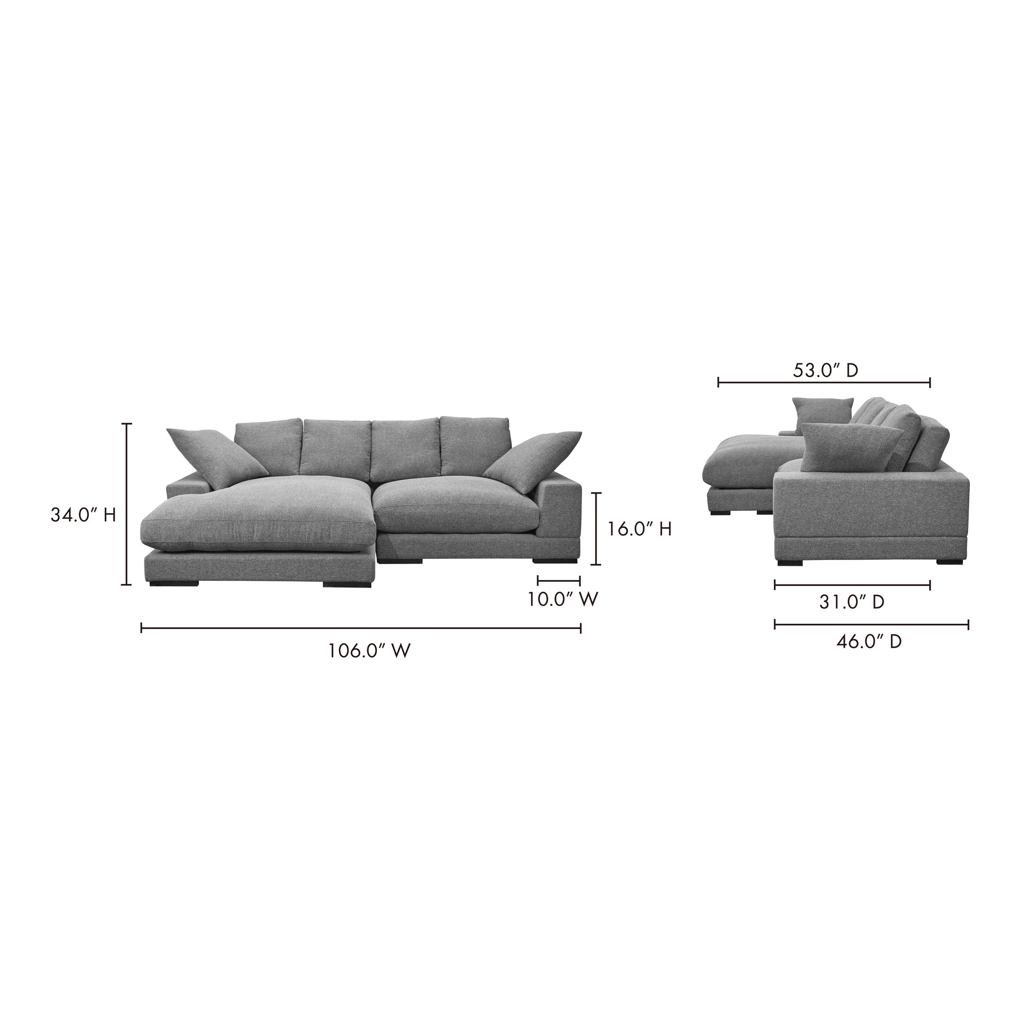 Moe's Home Collection Plunge Sectional Anthracite TN-1004-15