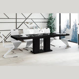 Maxima House Dining Set NOSSA 7 pcs. black modern glossy Dining Table with 2 self-starting leaves plus 6 chairs - HU0071K-188W