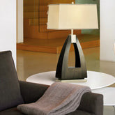 Trina Table Lamp – 30″, Pecan Wood, Brushed Nickel