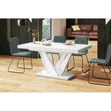 Maxima House Dining Set CHARA 7 pcs. white modern glossy Dining Table with 2 self-starting leaves plus 6 chairs - HU0085K-321B