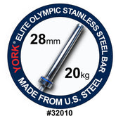 York Barbell Men's Elite Stainless Steel 20kg Bar 32010