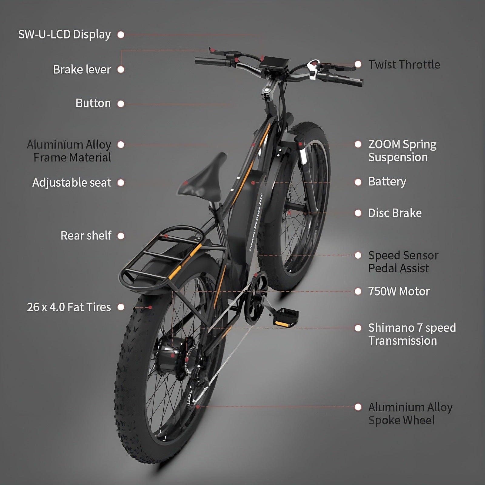 Aostirmotor S07-B 48V/13Ah 750W Fat Tire Electric Mountain Bike