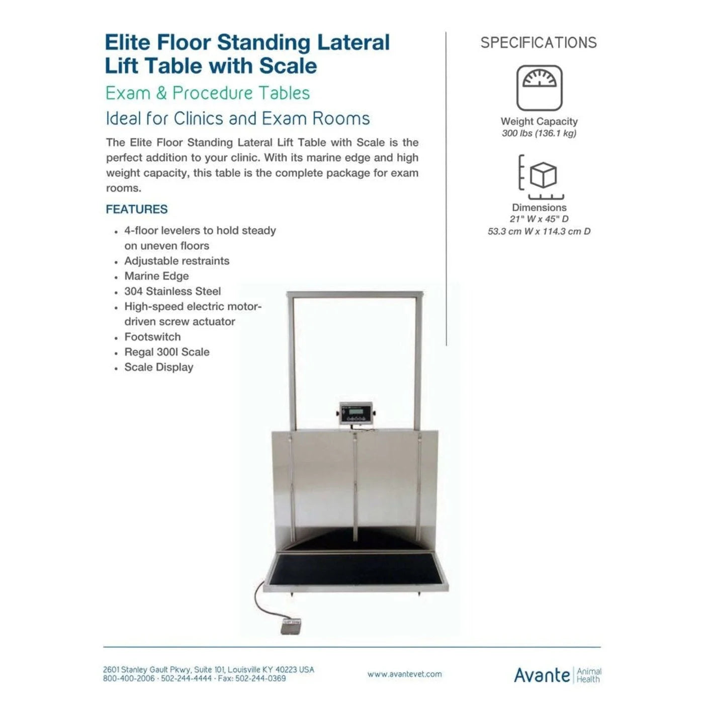 Avante Elite Floor Standing Lateral Lift Table With Scale - 13282