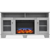 Cambridge Savona 59 In. Electric Fireplace in White with Entertainment Stand and Multi-Color LED Flame Display