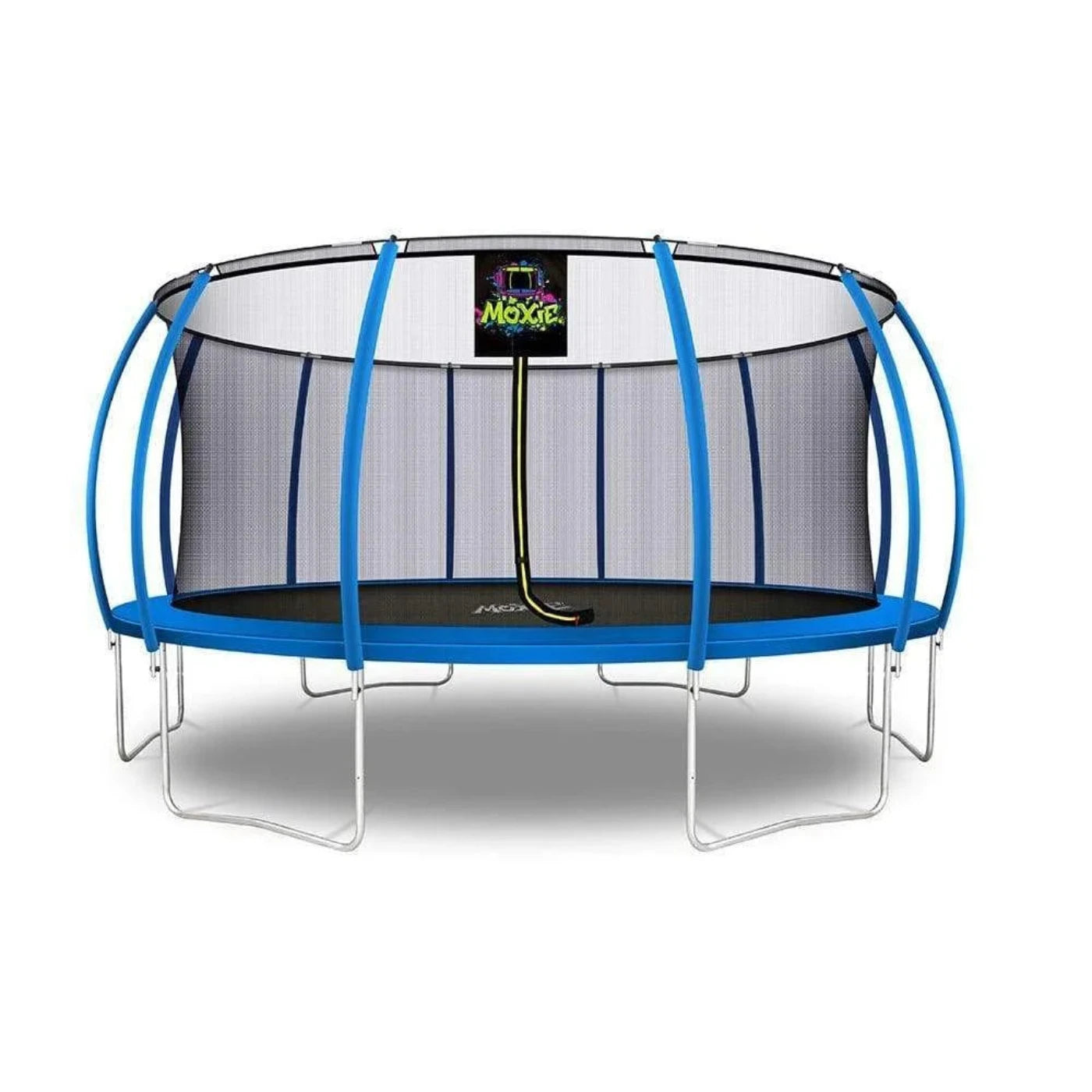 UPPER BOUNCE MOXIE™ PUMPKIN-SHAPED OUTDOOR TRAMPOLINE SET WITH PREMIUM TOP-RING FRAME SAFETY ENCLOSURE, 16 FT - BLUE - MXSF03-16-BL