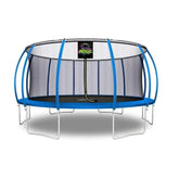 UPPER BOUNCE MOXIE™ PUMPKIN-SHAPED OUTDOOR TRAMPOLINE SET WITH PREMIUM TOP-RING FRAME SAFETY ENCLOSURE, 16 FT - BLUE - MXSF03-16-BL