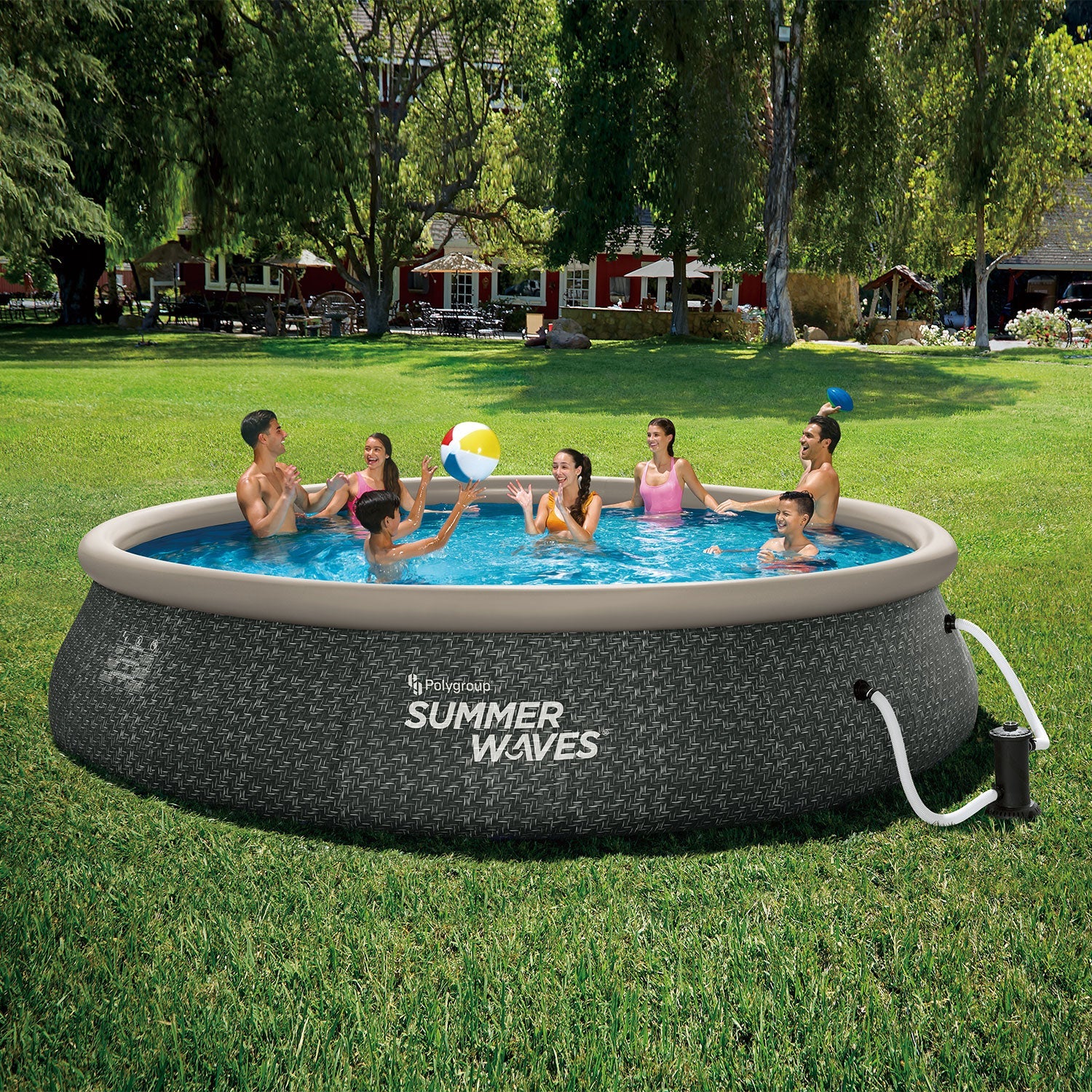 Summer Waves 16ft x 42in Quick Set Ring Above Ground Pool, Dark Gray Herringbone - 202931