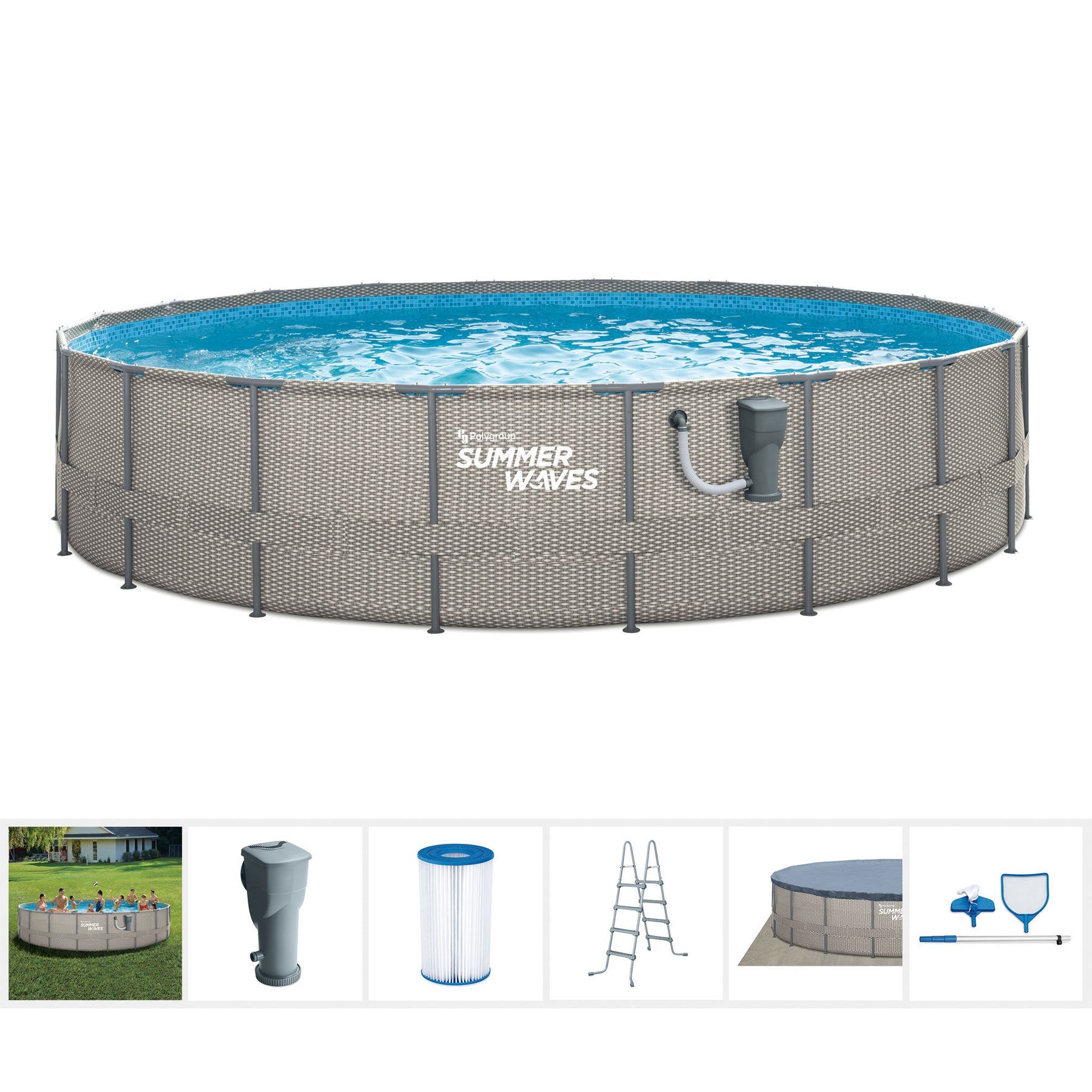 Summer Waves Active 20 Ft x 48 In Above Ground Frame Swimming Pool Set with Pump - 202920