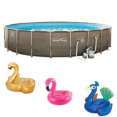 Summer Waves Round 24 Foot Frame Pool w/ Jumbo Flamingo, Swan, Peacock Floats - 143332