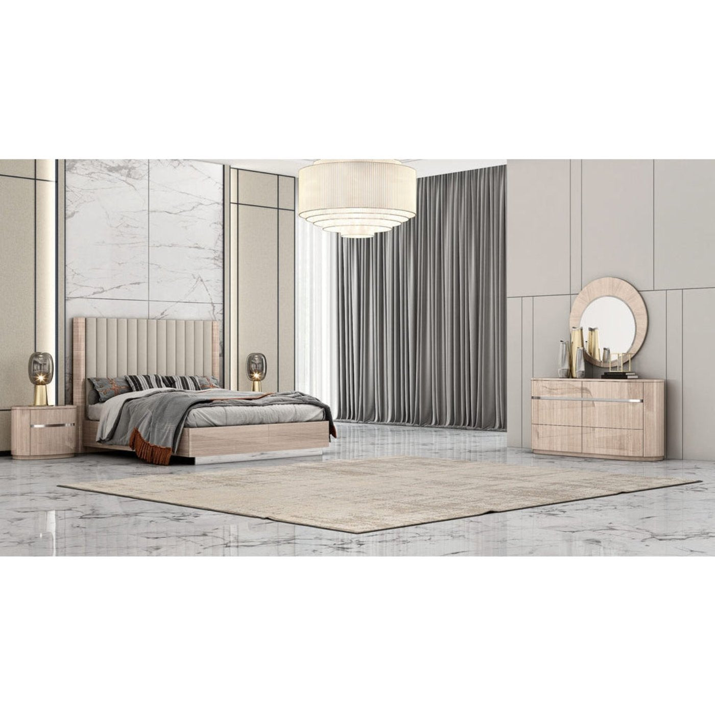 Whiteline Modern Living Waves Bed Queen In Beige Colour - BQ1753