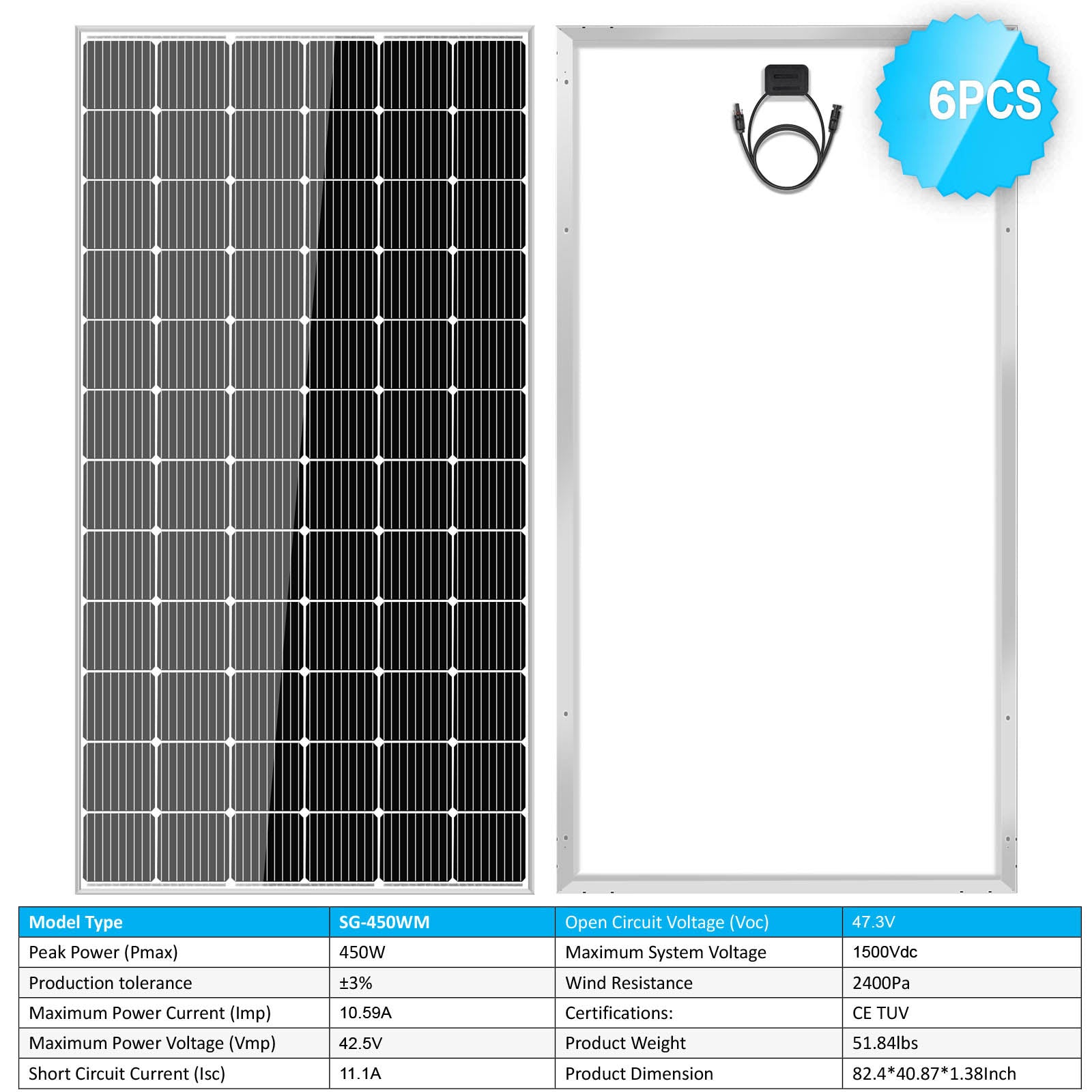Sun Gold 450 Watt Monocrystalline PERC Solar Panel - SP-450WMx2