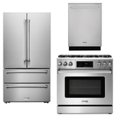 Thor Kitchen Appliance Package - 36 In. Natural Gas Range, Refrigerator, Dishwasher, AP-TRG3601-2