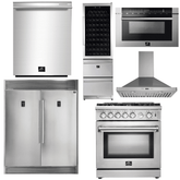 Forno Appliance Package - 30 Inch Gas Range, Range Hood, Refrigerator, Microwave Drawer, Dishwasher, Wine Cooler, AP-FFSGS6275-30-W-9
