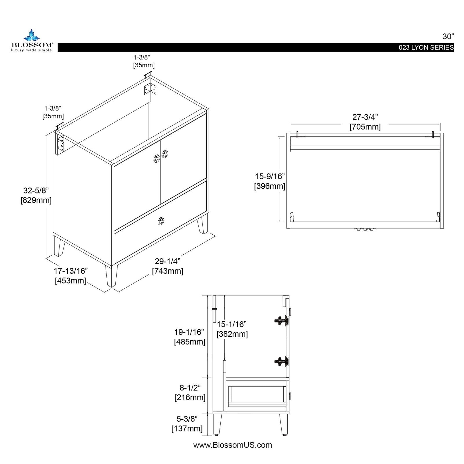 Blossom Lyon 30 Inch Bathroom Vanity - V8023 30 01 - Backyard Provider