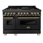 ZLINE Autograph 48 in. Gas Burner/Electric Oven Range in Black Stainless Steel and Champagne Bronze Accents, RABZ-48-CB