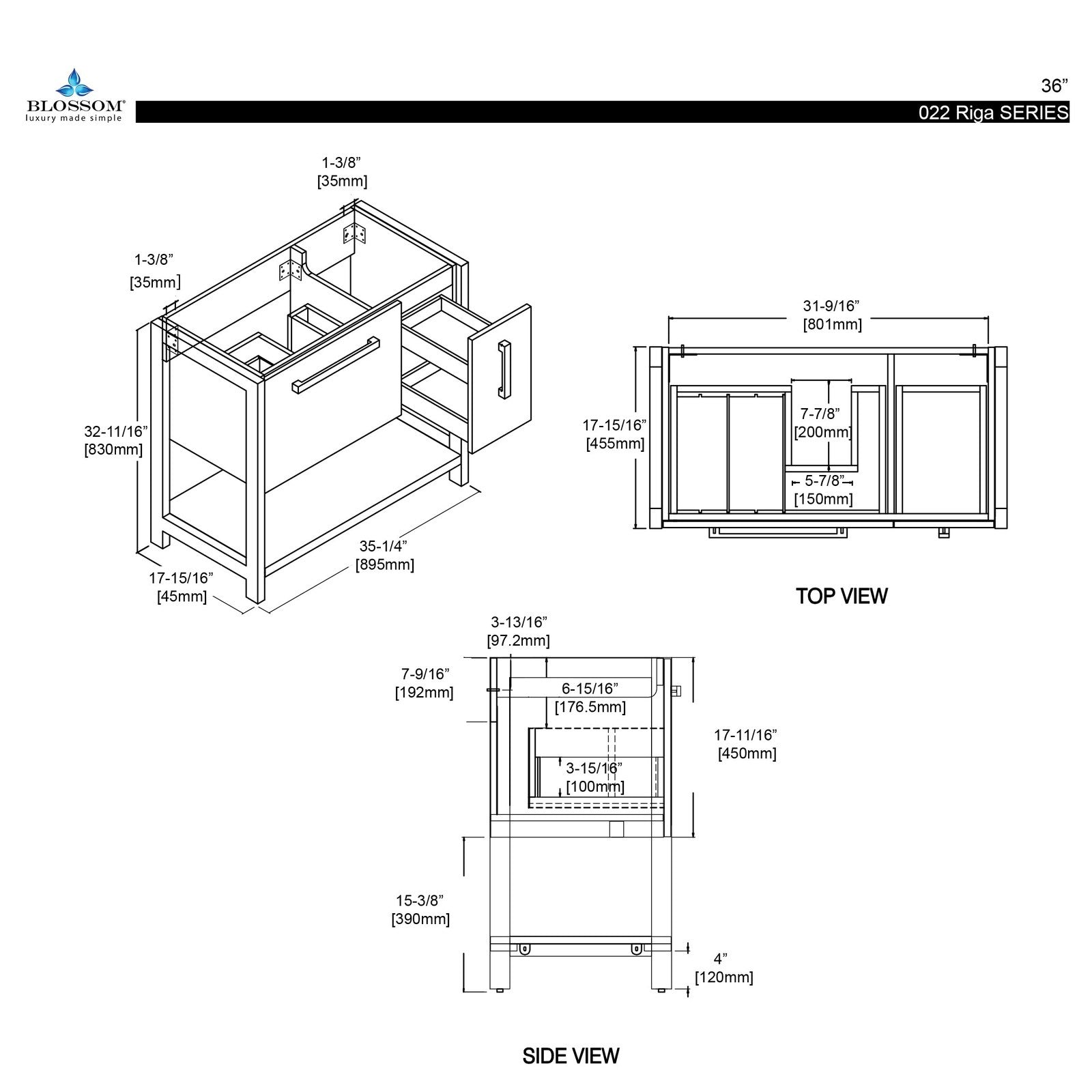 Blossom Riga 36 Inch Bathroom Vanity - V8022 36 01 - Backyard Provider
