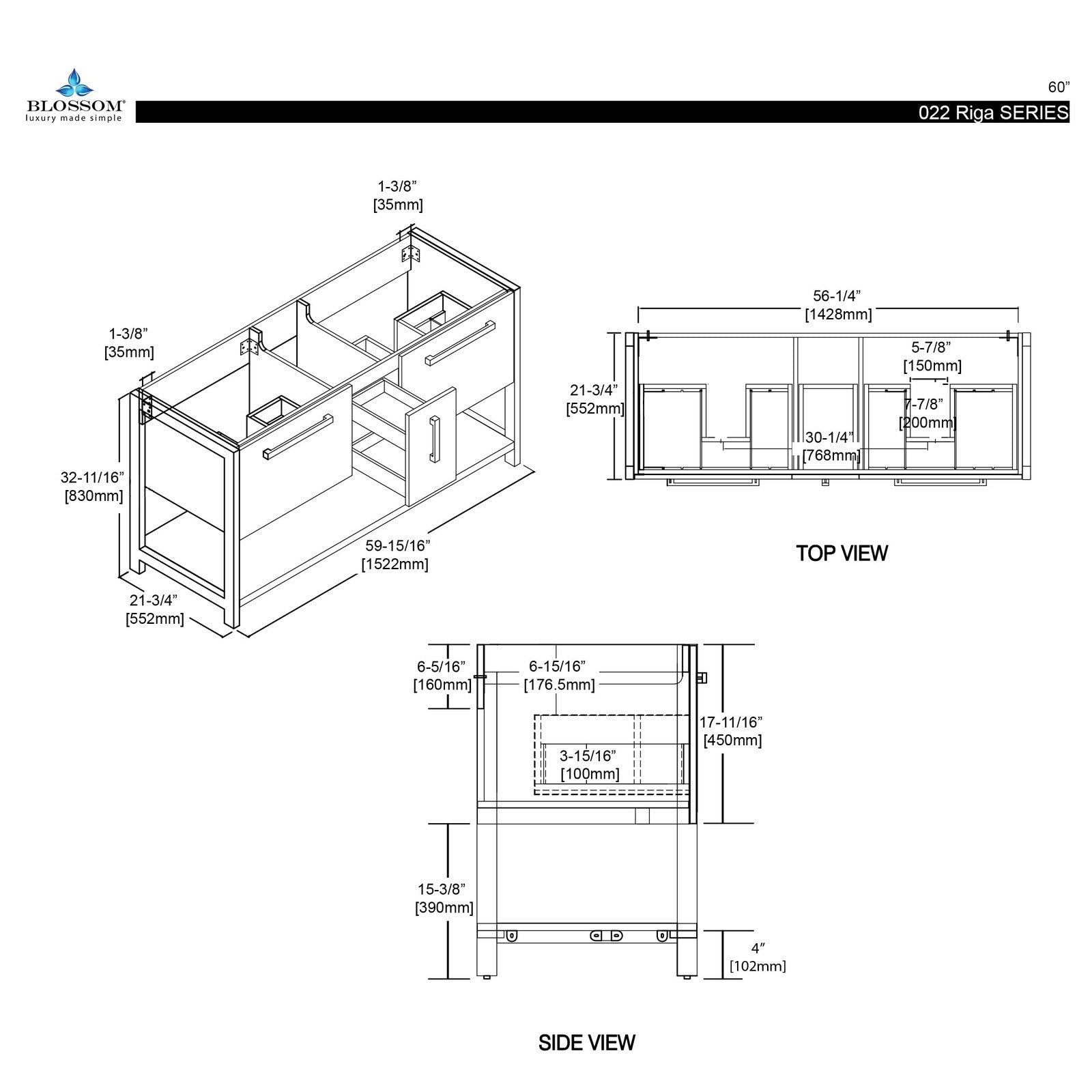 Blossom Riga 60 Inch Bathroom Vanity - V8022 60 01 - Backyard Provider