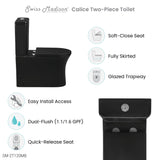 Swiss Madison Calice Two-Piece Elongated Rear Outlet Toilet Dual-Flush 0.8/1.28 gpf in Matte Black - SM-2T120MB - Backyard Provider