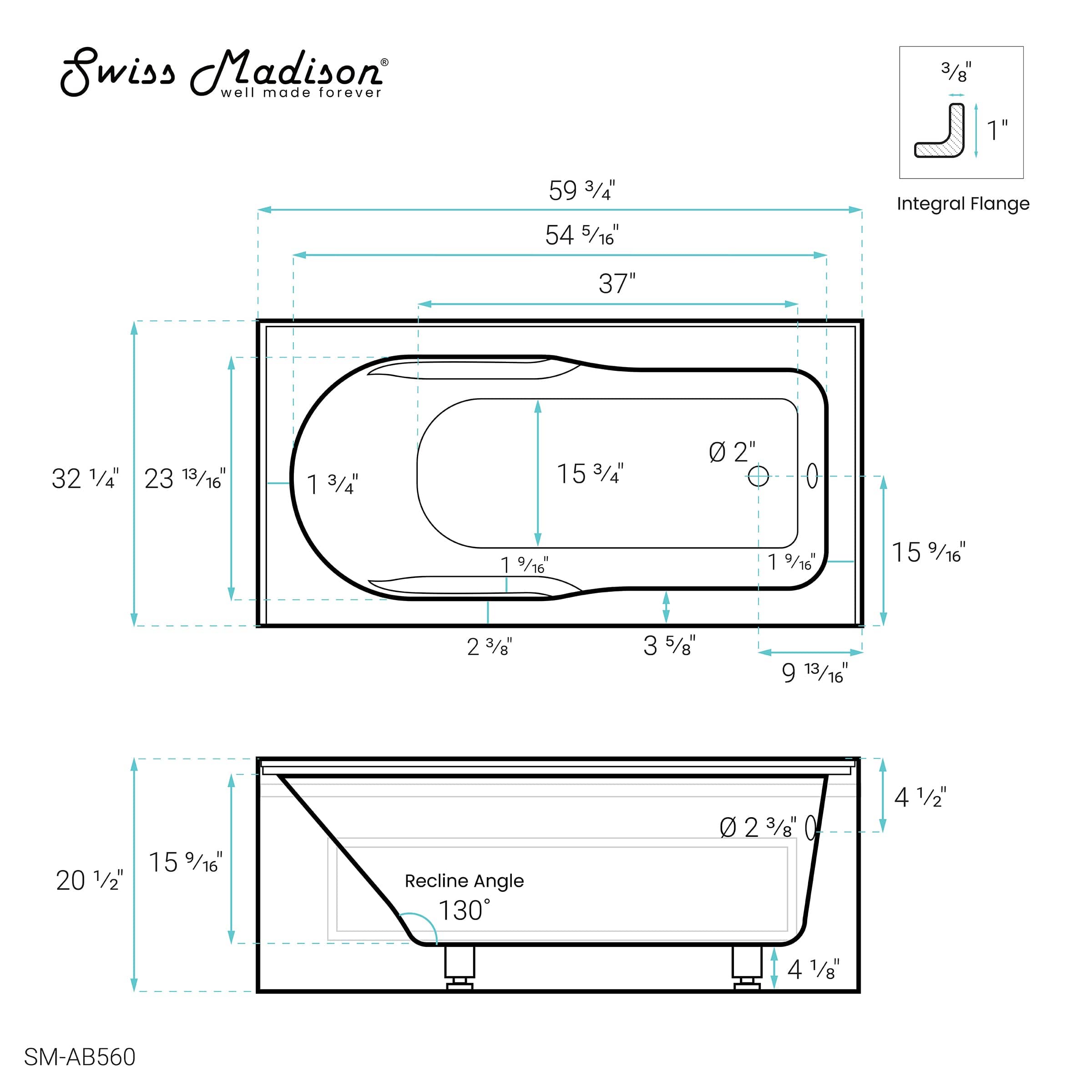 Swiss Madison Concorde 60 in. x 32 in. Acrylic Glossy White, Alcove, Integral, Right-Hand Drain, Apron Bathtub - SM-AB560 - Backyard Provider