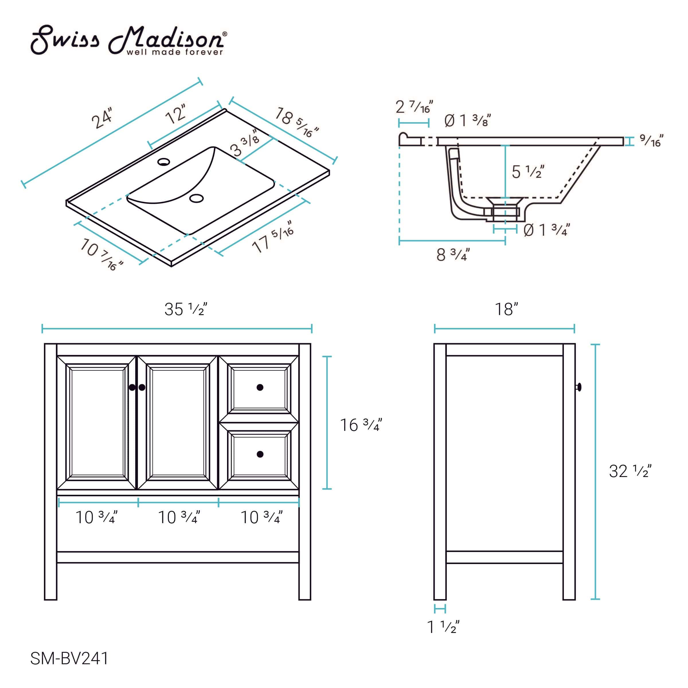 Swiss Madison Château 36" Bathroom Vanity in Natural Oak - SM-BV241 - Backyard Provider