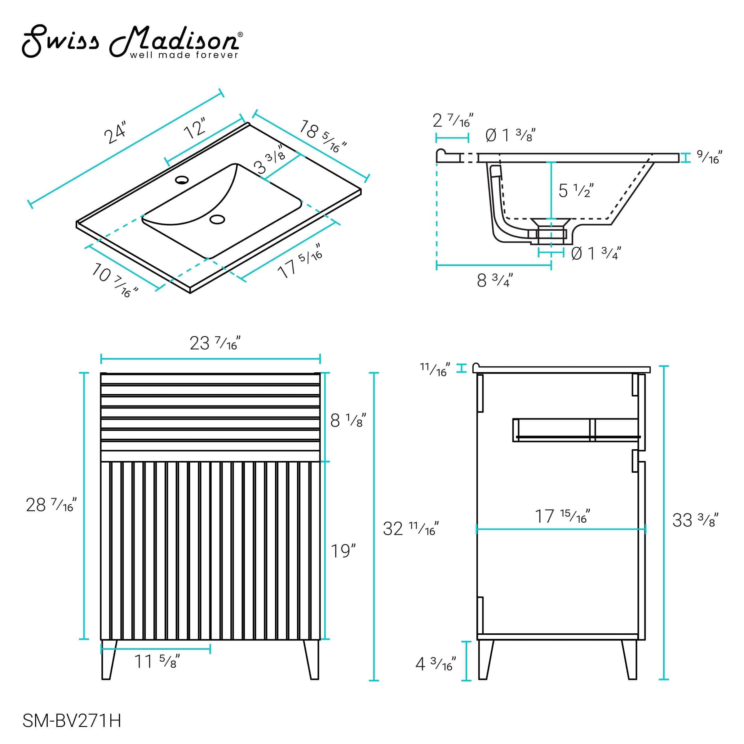 Swiss Madison Bernay 24" Bathroom Vanity in Heather - SM-BV271H - Backyard Provider