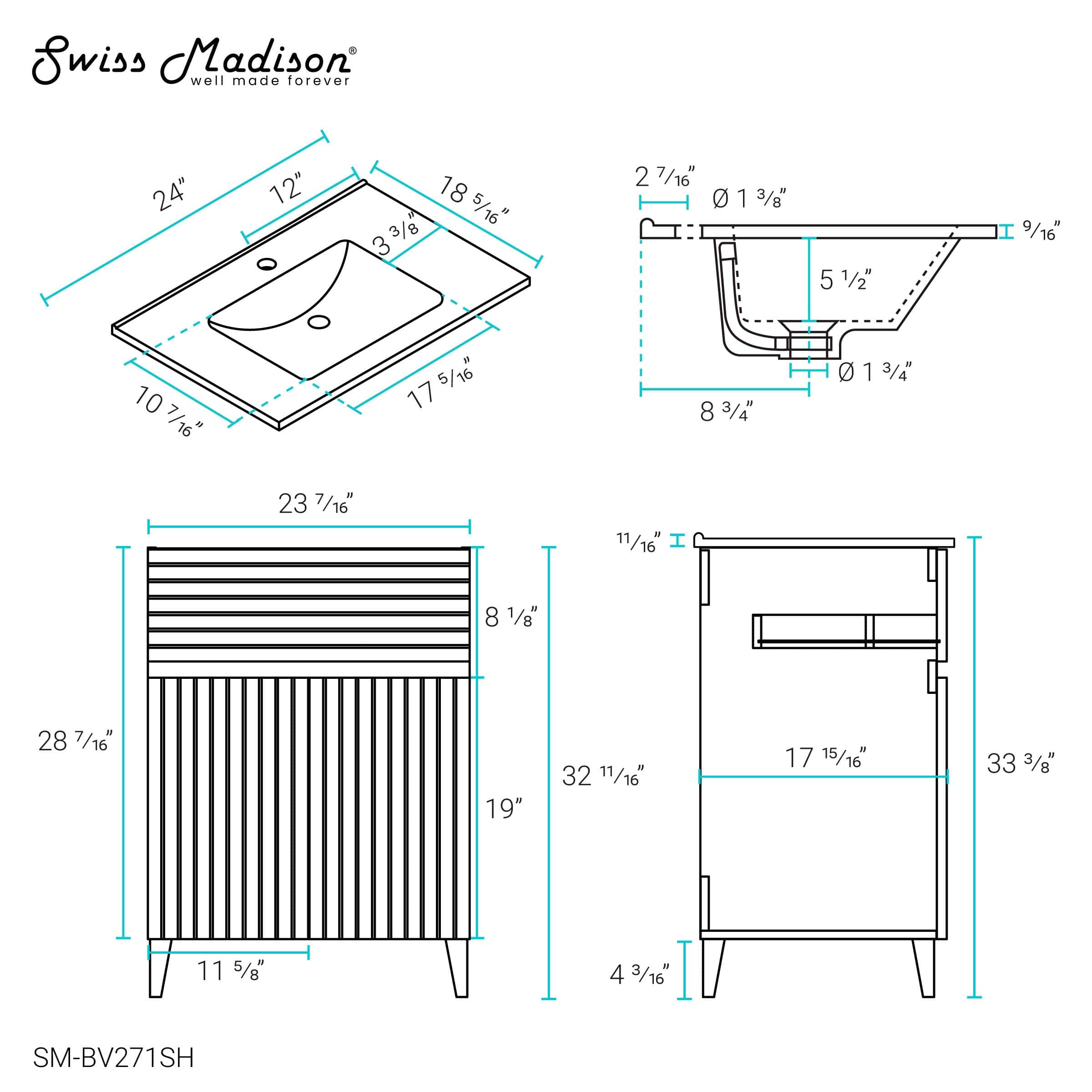Swiss Madison Bernay 24" Bathroom Vanity in Shell - SM-BV271SH - Backyard Provider
