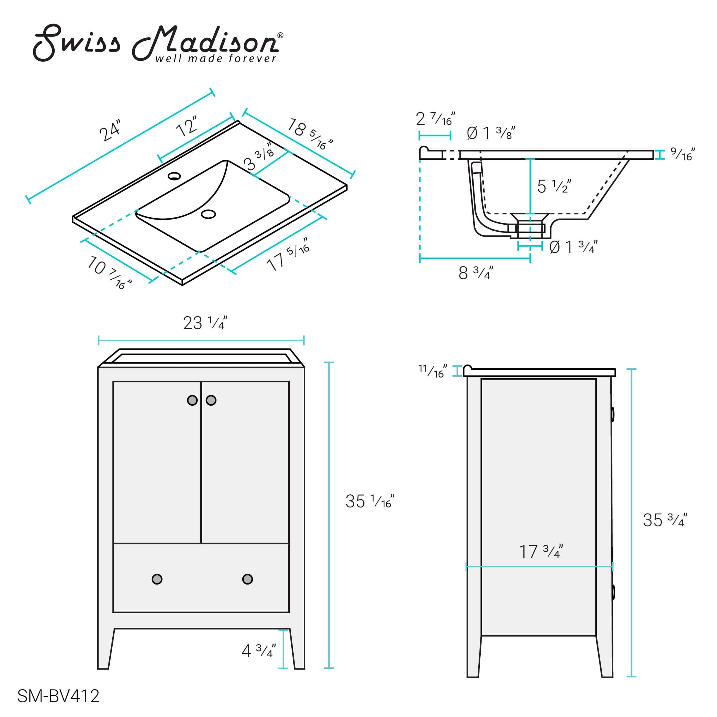 Swiss Madison Cannes 24" Bathroom Vanity in White - SM-BV412 - Backyard Provider