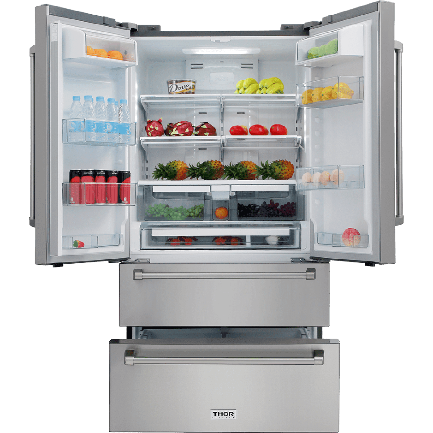 Thor Kitchen Appliance Package - 36 in. Natural Gas Range, Range Hood, Refrigerator, Dishwasher, Wine Cooler, AP-LRG3601U-4