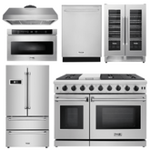 Thor Kitchen Appliance Package - 48 in. Gas Range, Range Hood, Refrigerator, Dishwasher, Wine Cooler, Microwave - AP-LRG4807U-8