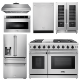 Thor Kitchen Appliance Package - 48 in. Gas Range, Range Hood, Refrigerator with Water and Ice Dispenser, Dishwasher, Wine Cooler, Microwave, AP-LRG4807U-14
