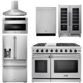 Thor Kitchen Appliance Package - 48 in. Propane Gas Range, Range Hood, Refrigerator with Water and Ice Dispenser, Dishwasher, Wine Cooler, Microwave, AP-LRG4807ULP-W-10